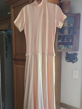 Vtg Tadashi Soft Blush Satin Rayon Long Dress